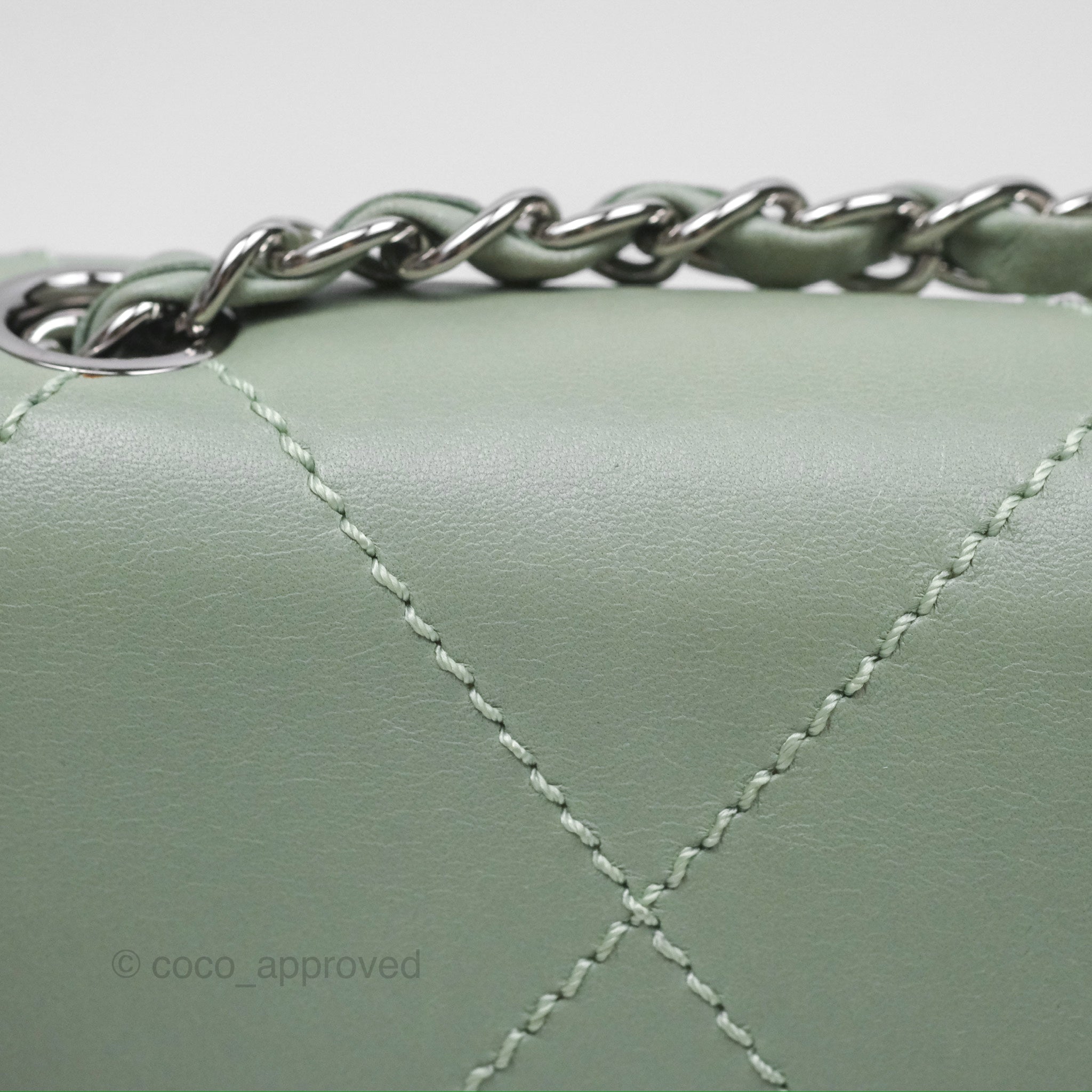 Chanel CC East West Flap Bag Genuine Lambskin Leather Mint Green with Silver Hardware - Luxury Crossbody Purse for Women, Perfect for Date Night & Special Occasions