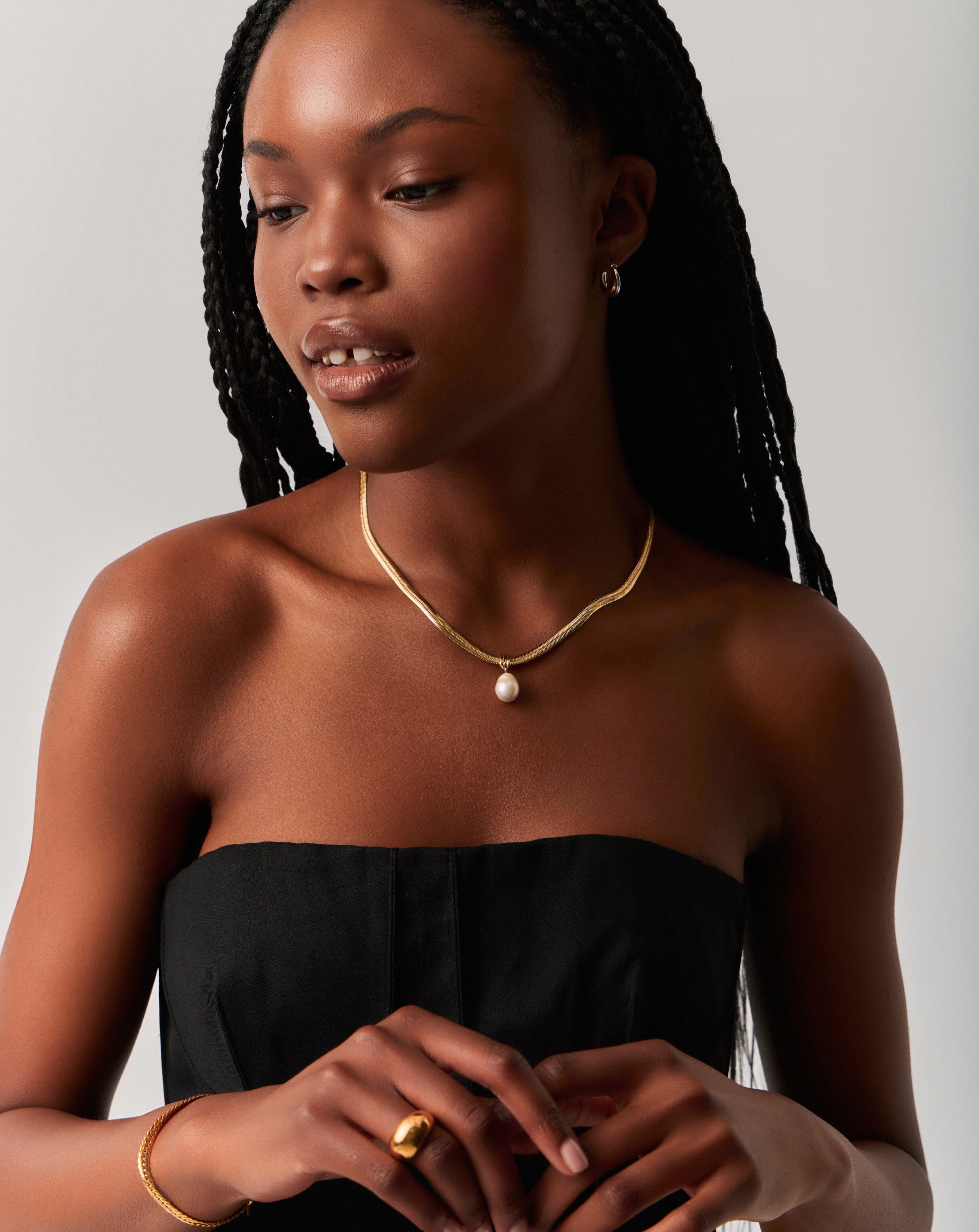 Elegant Baroque Pearl Snake Chain Pendant Necklace - 18k Gold Plated Vermeil with Natural Pearl | Perfect for Weddings, Parties & Special Occasions