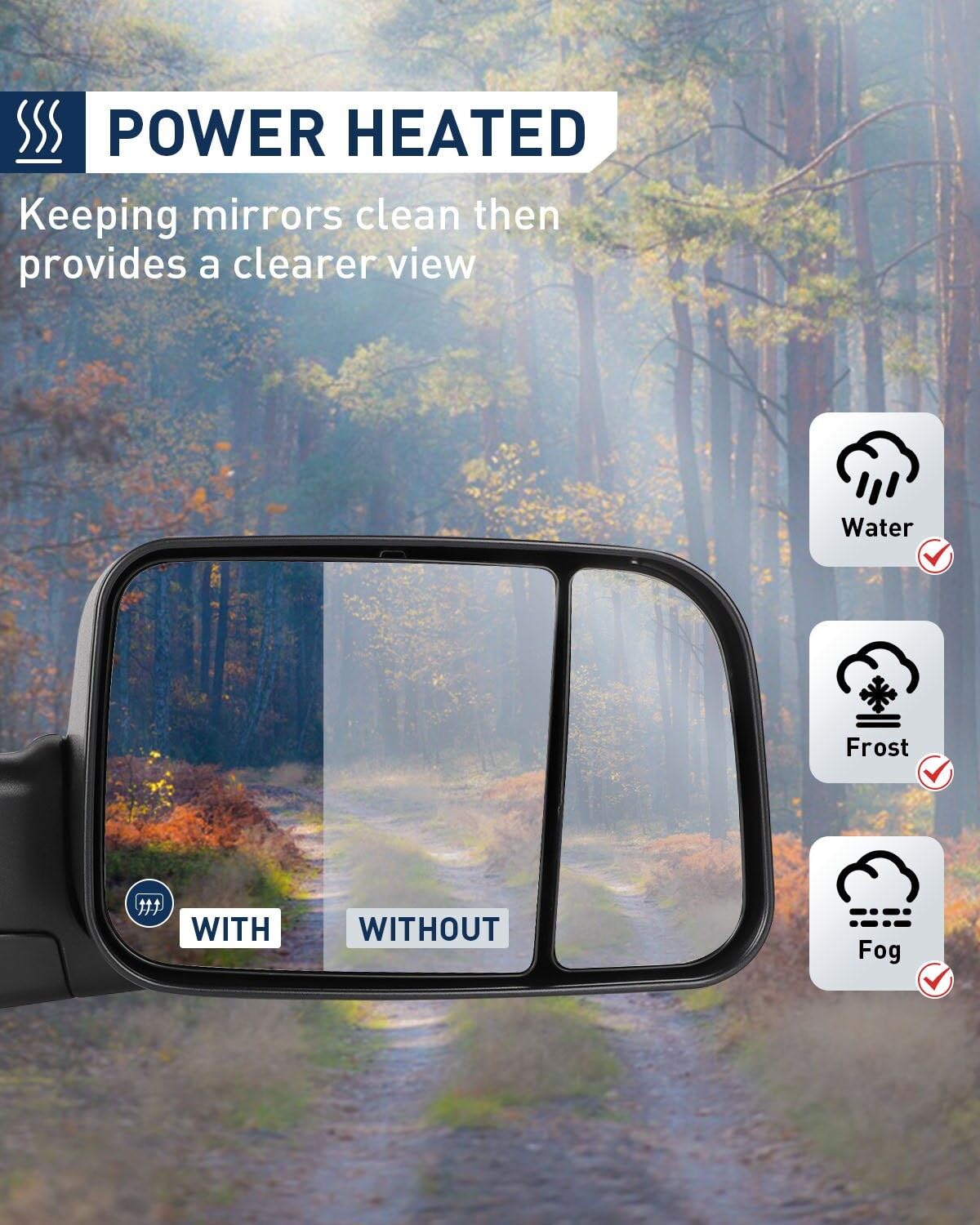 ECCPP Power Heated Tow Mirrors with Turn Signal Lights - Compatible with 2002-2008 Dodge Ram 1500/2500/3500 - Driver & Passenger Side Manual Flip-Up Replacement Mirrors - Perfect for Towing, Camping & Off-Road Adventures