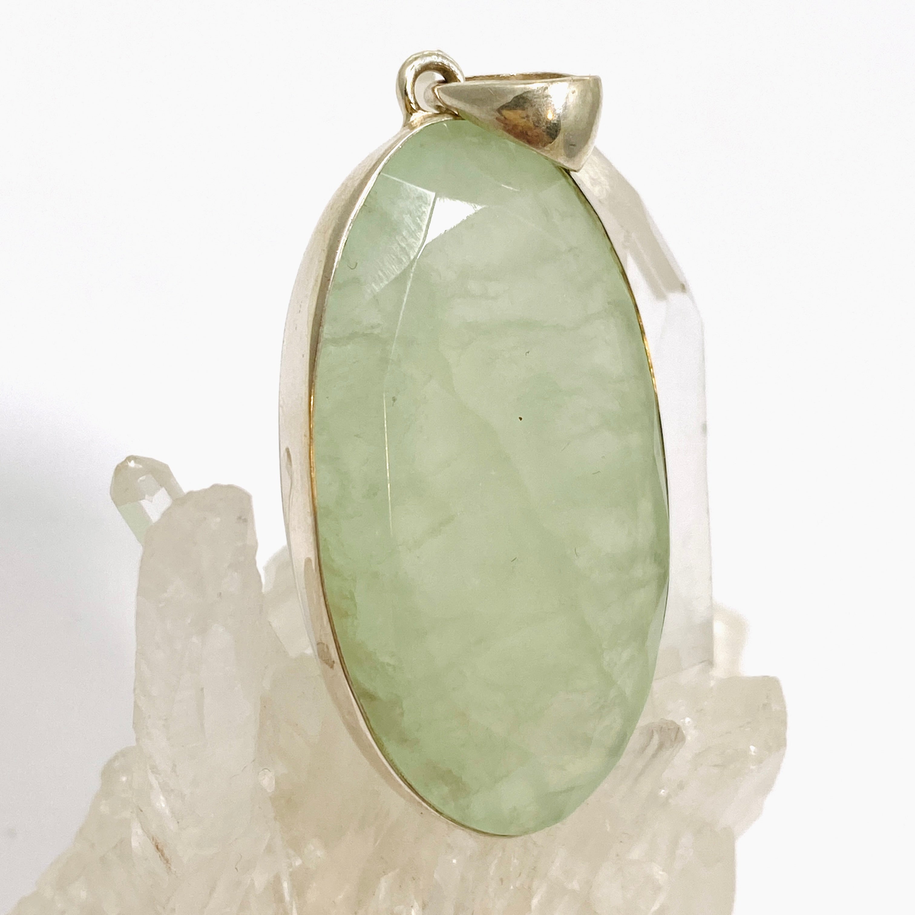 Natural Prehnite Oval Faceted Pendant Necklace - 925 Sterling Silver Jewelry for Women - Perfect for Daily Wear, Gift Giving & Special Occasions