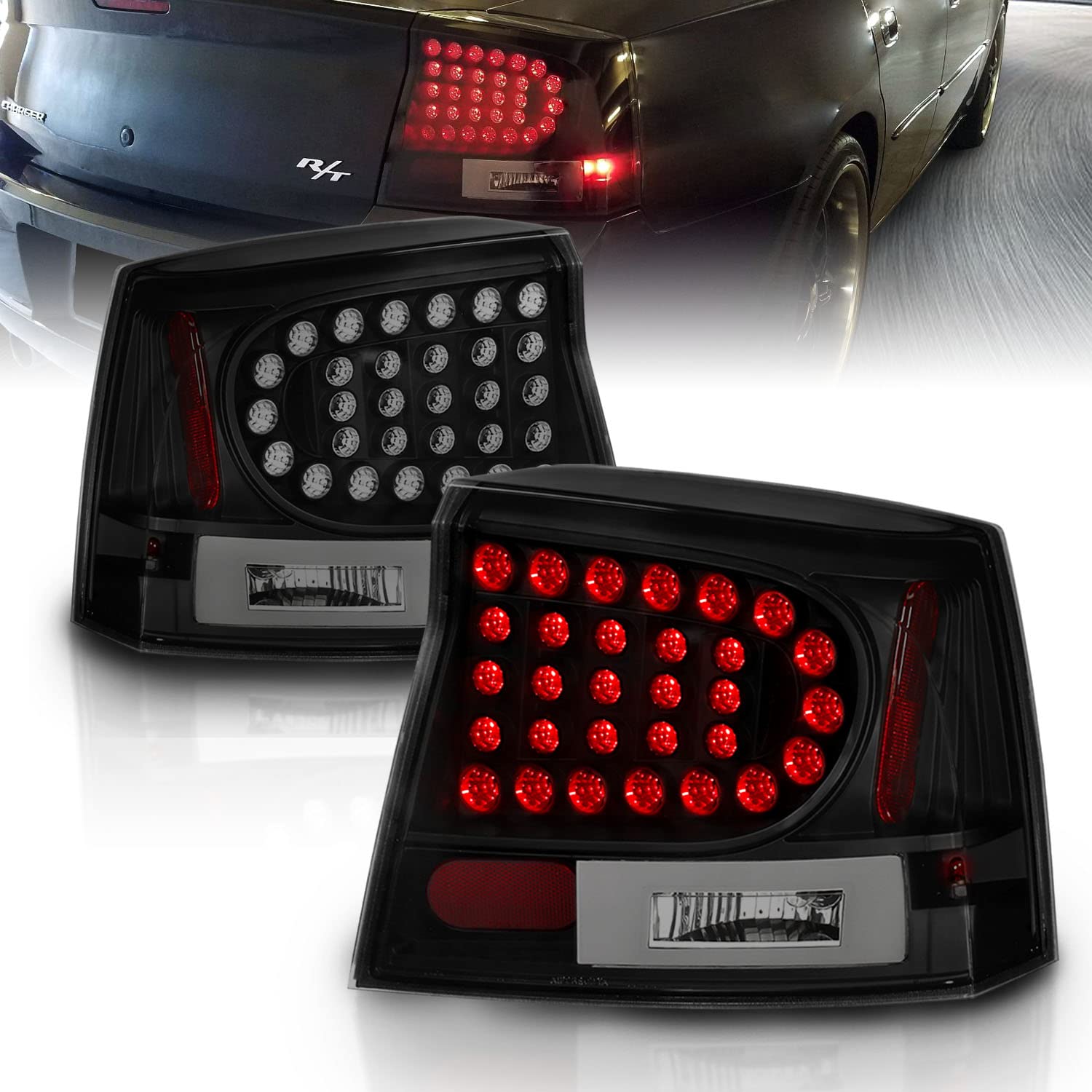 AmeriLite BlackSmoke LED Brake Tail Lights Replacement Kit for 2006-2008 Dodge Charger - Pair (Left & Right Side) - Enhanced Visibility & Style for Night Driving and Custom Car Upgrades