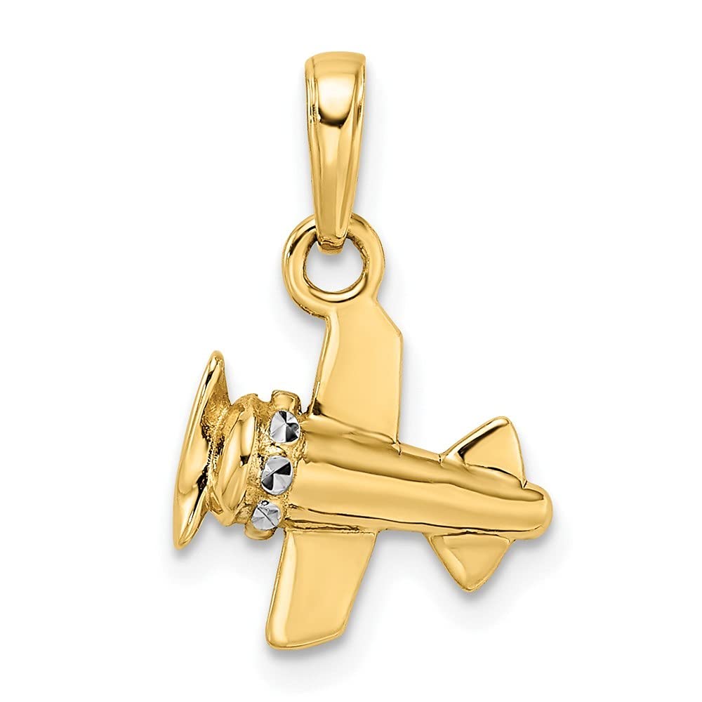 14K White Rhodium 3D Sparkle Cut Airplane Pendant Necklace for Women - Elegant Jewelry Gift for Travel Lovers, Birthday & Anniversary Present - Perfect for Air Travel, Flight Attendant Gifts & Aviation Enthusiasts