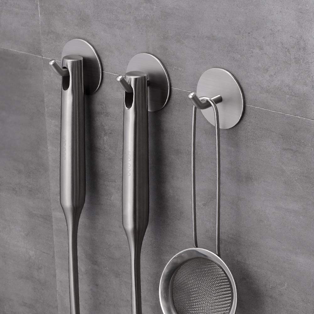 SMBOX Heavy Duty Stainless Steel Self Adhesive Hooks - Waterproof Wall Mount Hangers for Towels, Coats & Clothes - Strong Sticky Hooks for Bathroom, Kitchen, Bedroom, Closet & Door Organization
