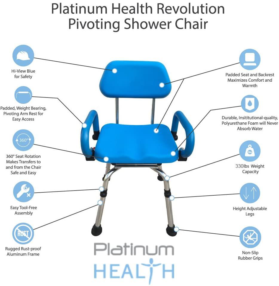 Revolution 360° Swivel Shower Chair for Elderly & Disabled - Adjustable Height Bath Seat with Non-Slip Rubber Tips for Safe Bathing & Showering - Ideal for Seniors, Physical Therapy & Mobility Assistance