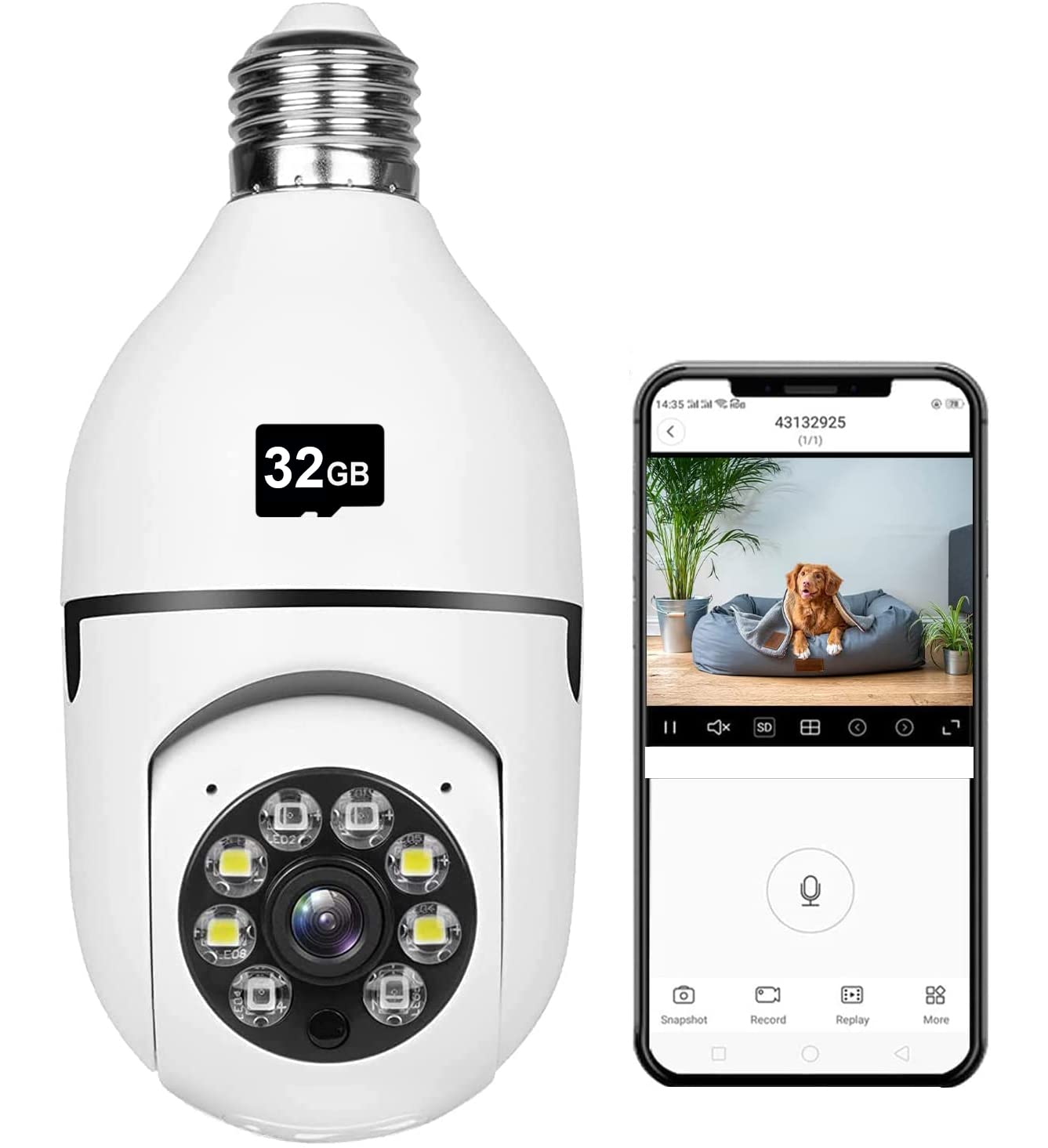 Wireless Bulb Security Camera 1080P HD WiFi 360° Panoramic View, Smart Motion Detection & Night Vision Alarm, Indoor/Outdoor Light Bulb Camera for Home Security - Monitor Baby, Pets, Backyard & Front Door