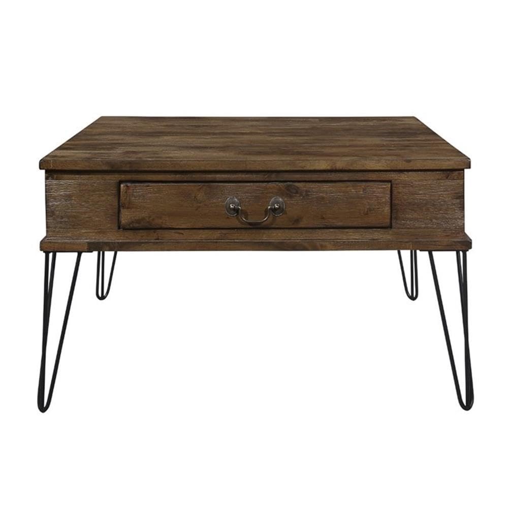 Rustic Oak and Black Lexicon Shaffner Wood 2-Drawer Square Coffee Table - Perfect for Living Room, Lounge, or Office Decor