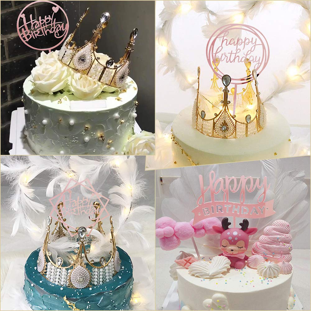 6PCS Rose Gold Happy Birthday Cake Topper Acrylic - Elegant Birthday Party Decorations, Cake Decor Supplies for Weddings, Baby Showers & Anniversary Celebrations