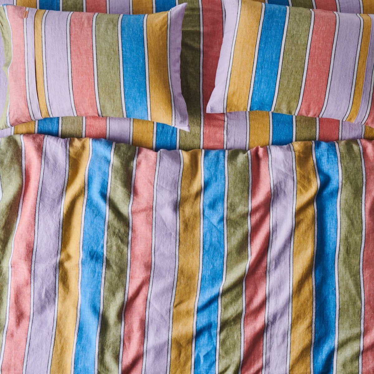 Premium Majorca Stripe Woven Linen Pillowcases Set of 2 - Standard Size 20x26 Inches - Breathable & Soft Bedding for Home Decor, Guest Room & Coastal Style Bedrooms