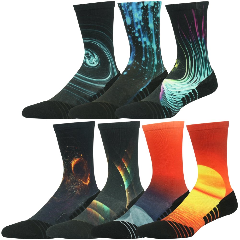 Premium Hiking Socks for Women & Men - Fashion Digital Print Athletic Crew Socks (6-7 Pairs Pack) - Perfect for Outdoor Adventures, Running & Sports Activities