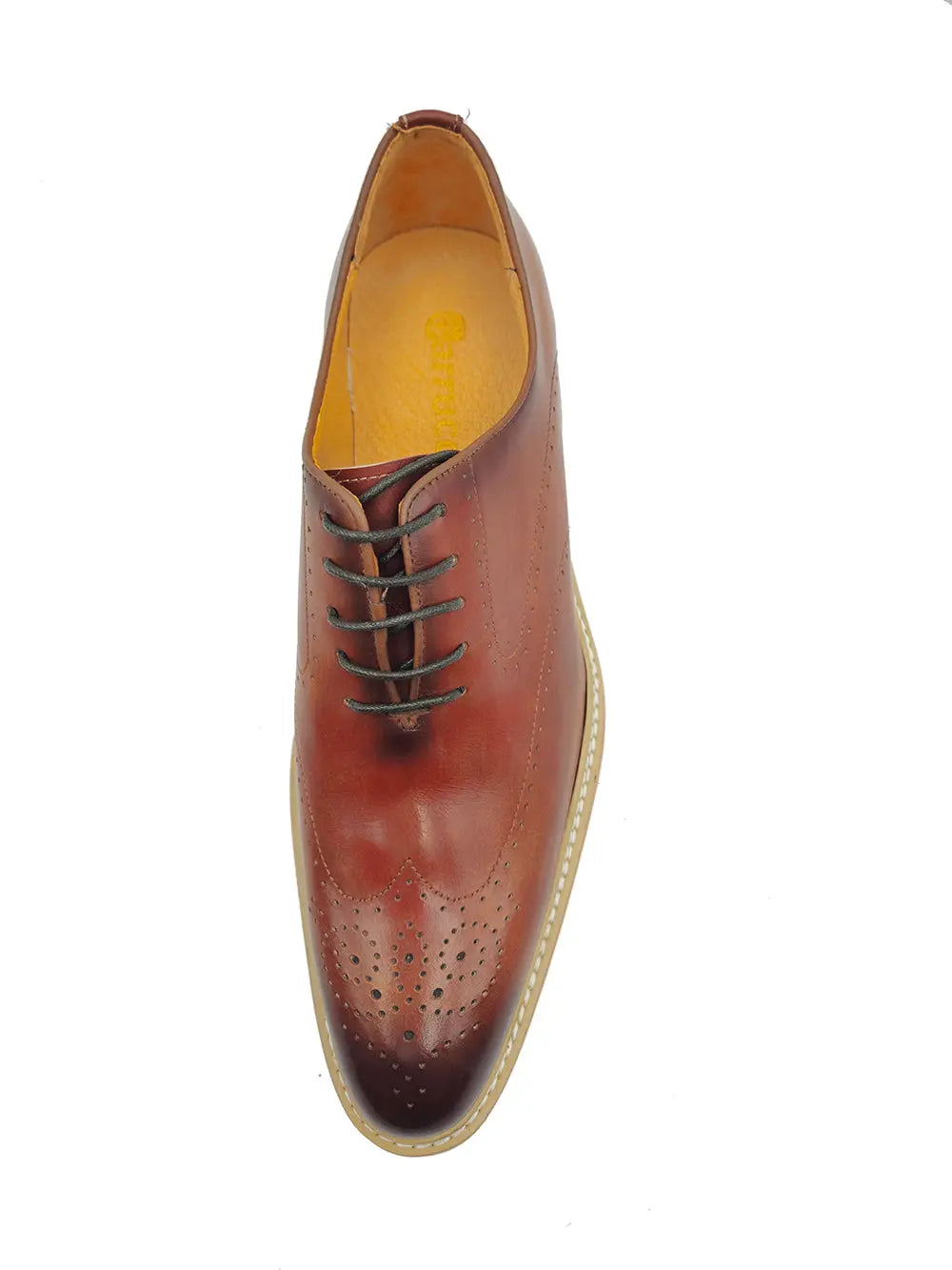 Premium Patina Wingtip Oxford Dress Shoes for Men - Classic Medallion Toe Design - Perfect for Business, Weddings & Formal Occasions