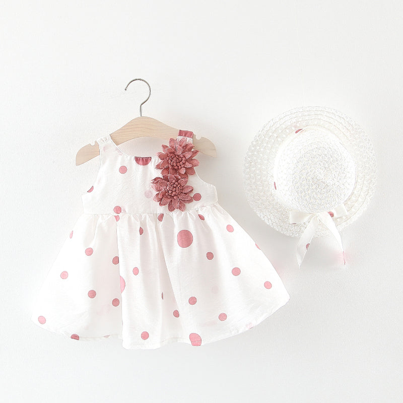 Adorable Baby Girl Sleeveless Bow Flower Sundress with Matching Hat Set - Perfect for Summer Outings, Beach Vacations & Photoshoots