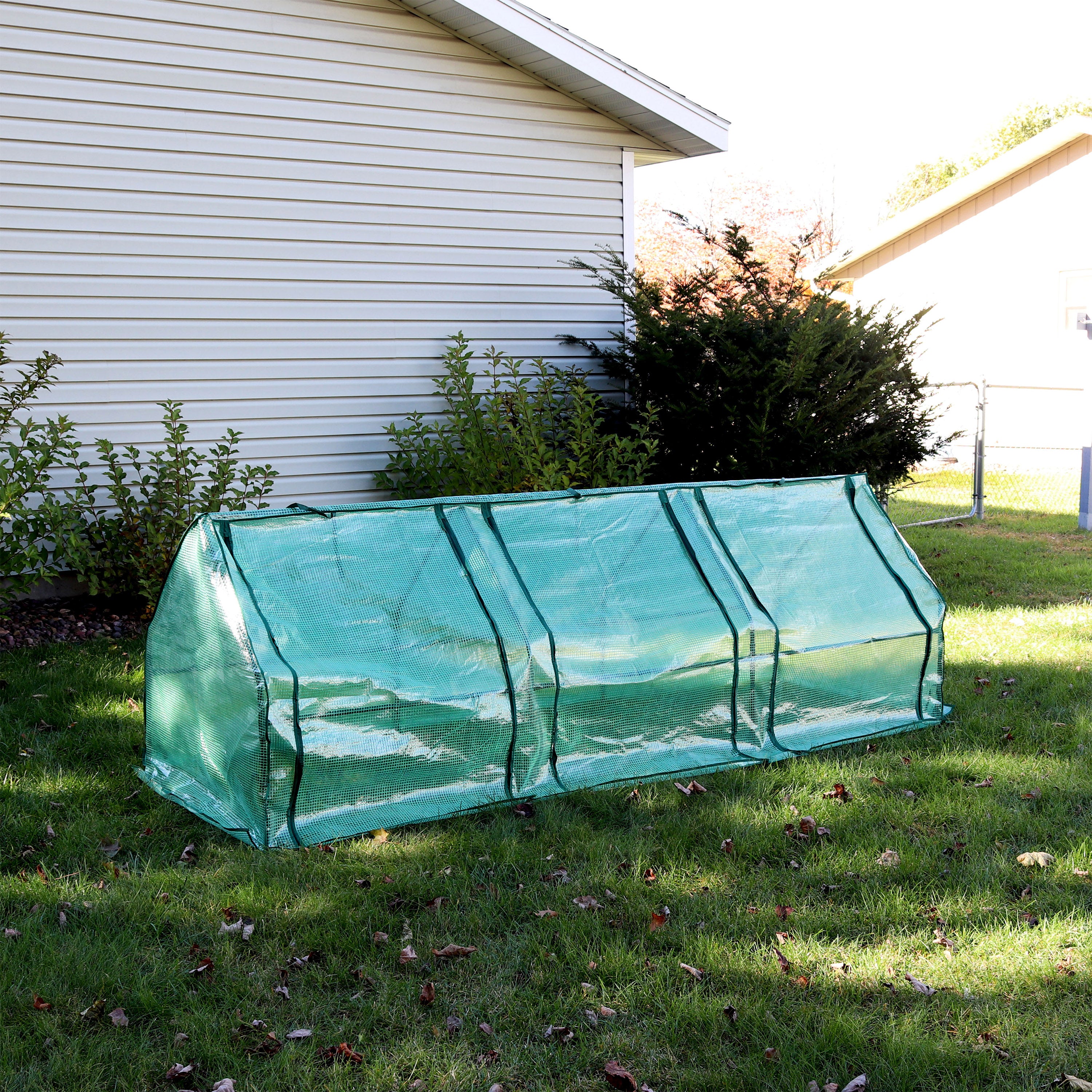 Sunnydaze Mini Cloche Greenhouse with Zippered Doors for Seedlings - Green | Indoor & Outdoor Plant Protection for Gardens, Balconies & Patios