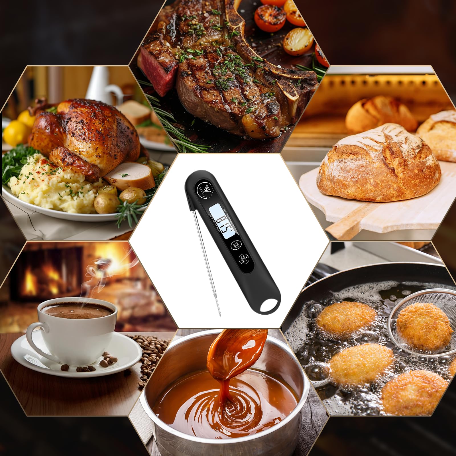 DOQAUS Digital Meat Thermometer - Instant Read Food Thermometer for Cooking, Grilling, Baking | Waterproof Kitchen Thermometer with Backlit LCD | Perfect for Turkey, BBQ, Bread, Sourdough | Indoor & Outdoor Cooking Essential