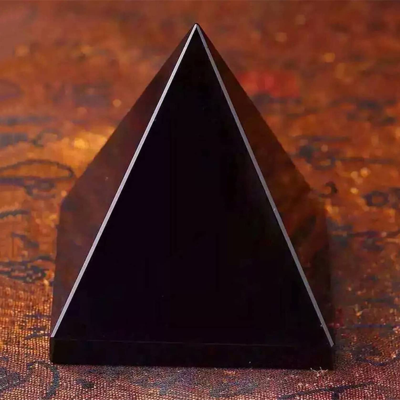 Natural Crystal Obsidian Pyramid Decor - Egyptian Style Home Ornament for Living Room, Meditation Space & Feng Shui Gifts | Healing Stone Display & Spiritual Decor