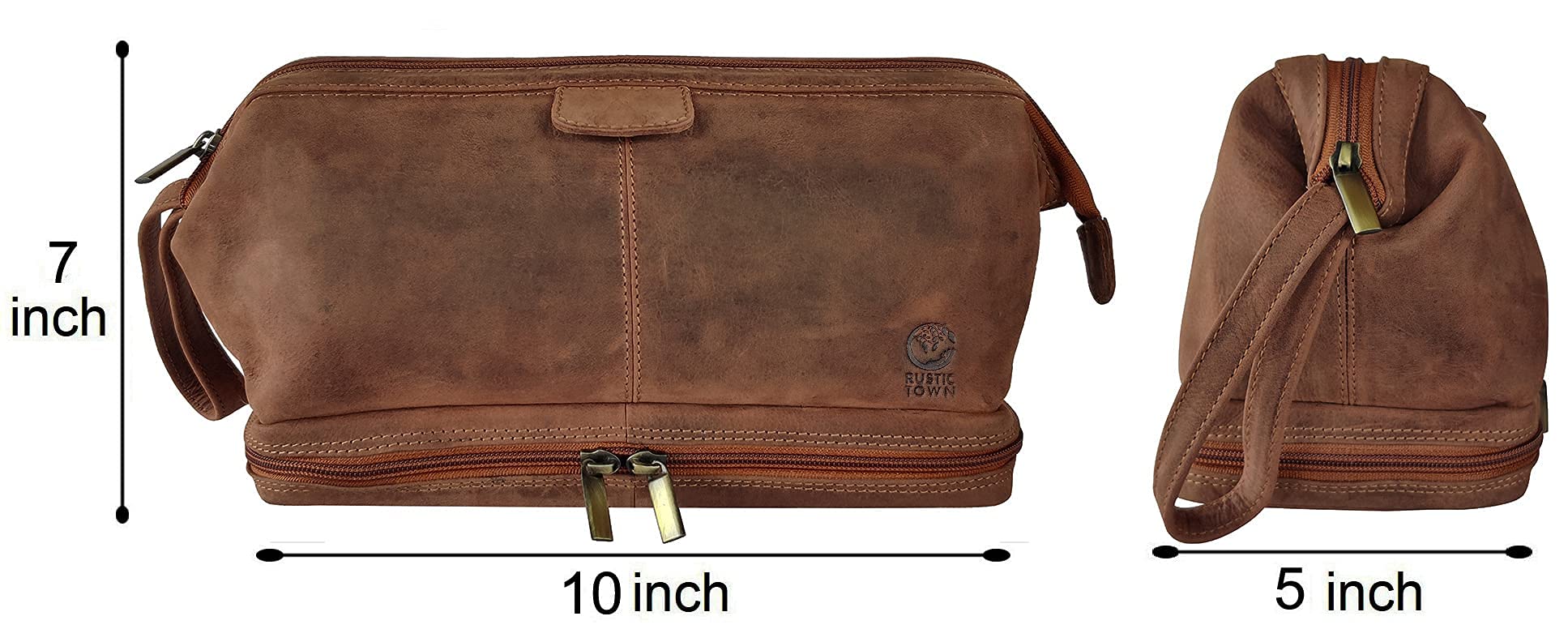 RUSTIC TOWN Genuine Leather Duffel Bag & Toiletry Bag Set - Premium Men's Travel Accessories for Overnight Trips, Business Travel & Gym - Perfect Gift for Him
