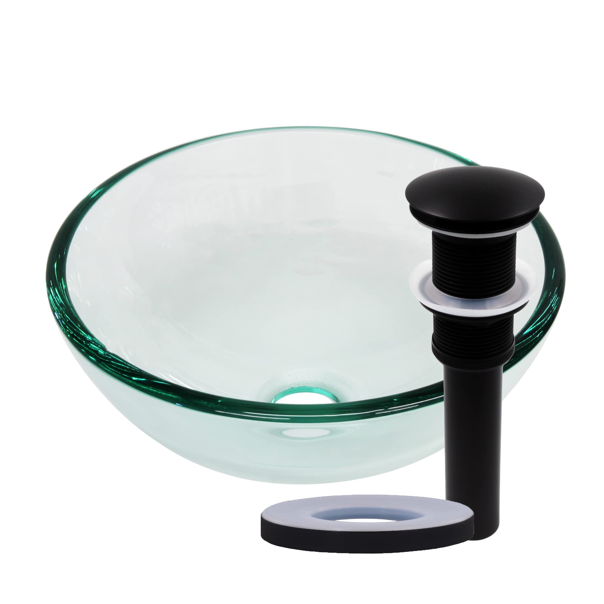 12-inch Clear Glass Vessel Bathroom Sink with Matte Black Base - Modern Vanity Sink for Bathroom, Powder Room & Guest Bath Decor