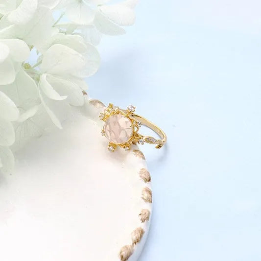 Natural Rose Quartz Gold Ring for Women - Elegant Pink Wedding Band, Romantic Jewelry Gift for Her | Perfect for Engagement, Anniversary & Special Occasions | HJZB 002 01