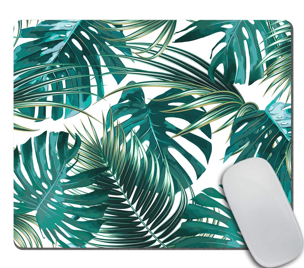 Banana Leaf Print Mouse Pad - Tropical Hawaiian Design Non-Slip Office Mouse Mat, Desk Accessories for Work & Gaming (Perfect for Home Office, Computer Workstation & Tropical Theme Decor)