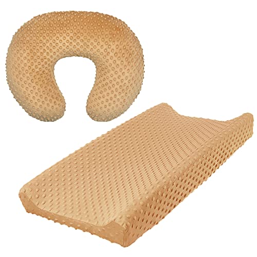 Owlowla Nursing Pillow Cover 2-Pack with Changing Pad Cover - Soft Breastfeeding Pillow Slipcover & Baby Changing Table Covers Set for Newborns (Caramel) | Perfect for Nursing, Diaper Changes & Baby Comfort