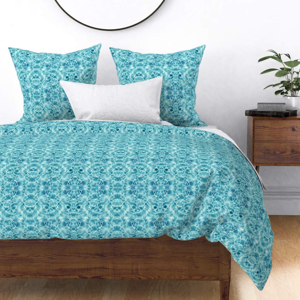 King/California King Cotton Sateen Duvet Cover - Light Teal Ocean Waves Surf Reef Underwater Fish Summer Sea Print Custom Bedding | Perfect for Beach House Decor, Coastal Bedroom Theme & Summer Home Styling