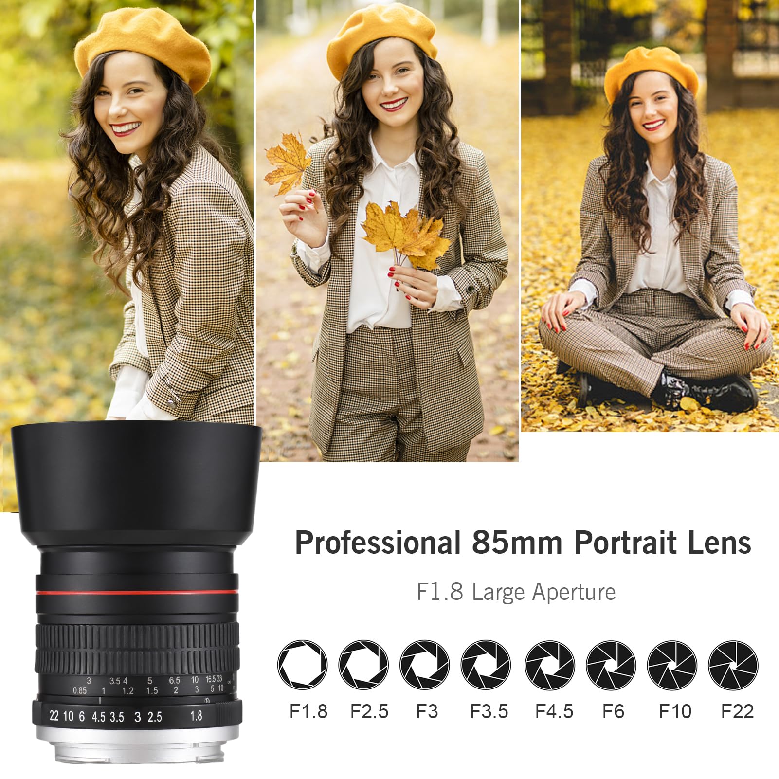 Andoer 85mm F1.8 Manual Focus Prime Lens for Canon EF Mount - Compatible with EOS Rebel T8i T7i T6 T3i T2i 4000D 2000D 1300D 850D 800D 600D 550D - Ideal for Portrait, Street & Low Light Photography