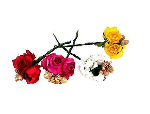 Premium Rose Paper Flower Hair Bun Pins - Pack of 24 Multicolor Hair Accessories for Women, Bridal Hairstyles, Boho Weddings & Special Occasions