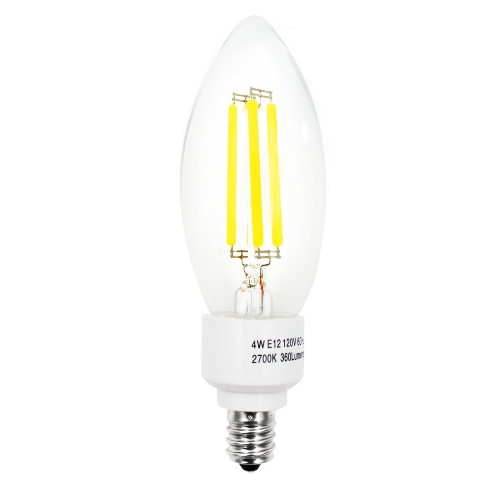 3-Pack 110V 4W E12 Clear LED Filament Bulbs - 2700K Warm White, 40W Equivalent, Candelabra Base, 400LM, 360° Beam Angle - Perfect for Chandeliers, Wall Sconces, and Vintage Lighting Fixtures