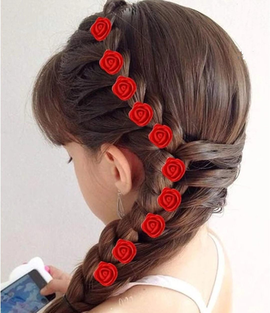 AK ICONIC FASHION Rose Juda Hair Pins - 12pcs Velvet Floral Hair Accessories for Women, Bridal Hair Decorations (Red) | Perfect for Weddings, Parties, and Everyday Elegant Styling