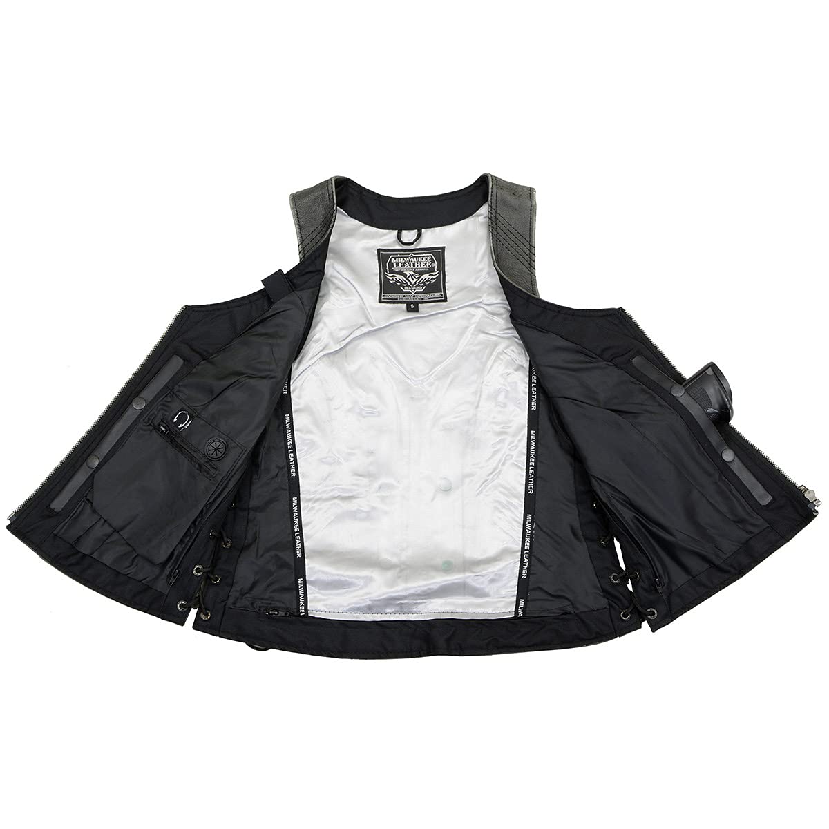 Milwaukee Leather Women's V-Neck Distressed Grey Premium Motorcycle Vest with Side Laces - MLL4531-4XL | Stylish Biker Jacket for Riding, Casual Outfits & Outdoor Adventures