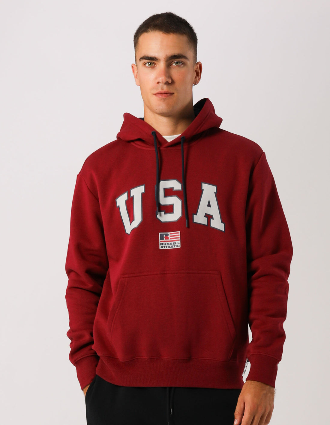 Russell Athletic Men's Lewis Maroon Hoodie - Soft Fleece Pullover for Casual Wear & Outdoor Activities