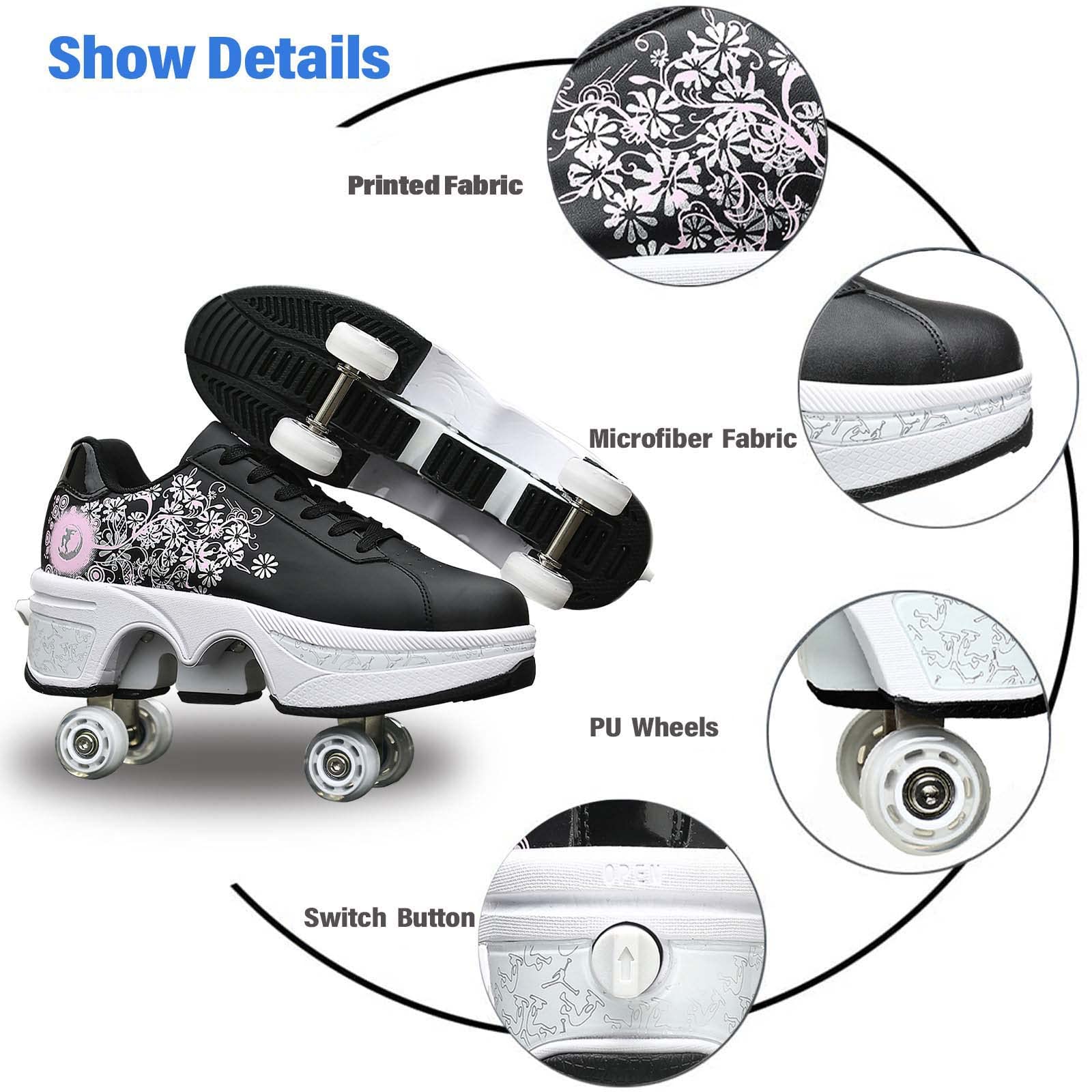 Women's & Kids' Convertible Roller Skate Shoes - 4-Wheel Roller Skates Sneakers for Outdoor Skating, Lightweight & Comfortable for Girls & Boys | Perfect for Parks, Rinks & Outdoor Fun