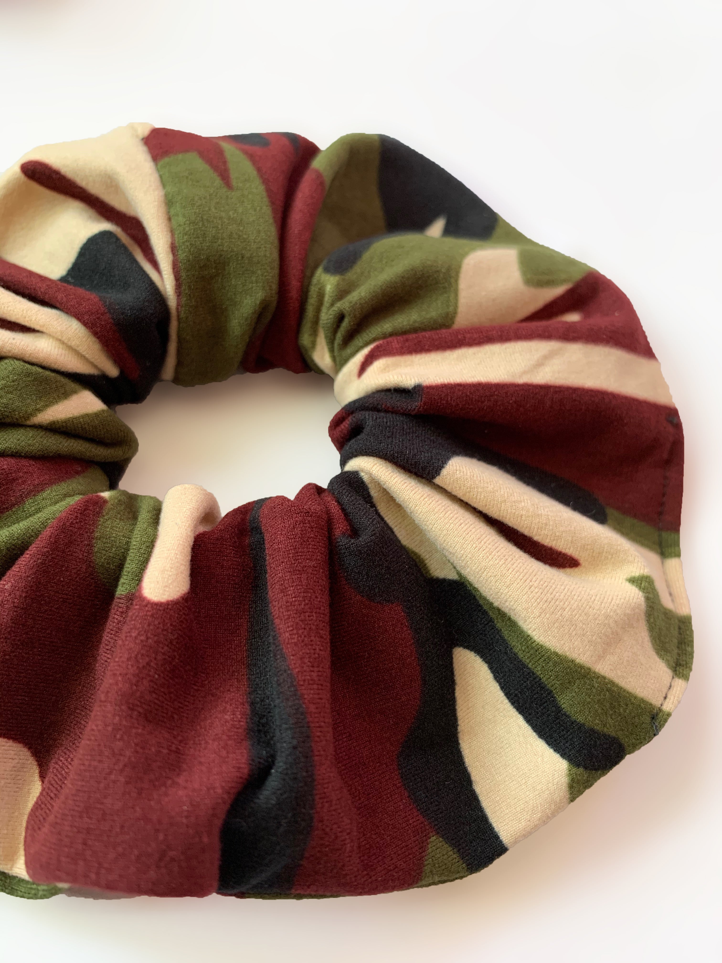 Cream Camo Scrunchie Hair Tie - Soft Elastic Hair Accessories for Women & Girls - Perfect for Workouts, Yoga, and Everyday Styling