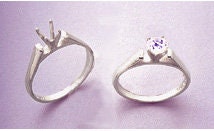 Solid Sterling Silver or 14kt Gold 4.7mm Round 4-Prong Deep V Cathedral Pre-Notched Wedding Ring Set - Size 7 (Setting 163-289/143-289) - Perfect for Engagement, Wedding Bands & Anniversary Gifts