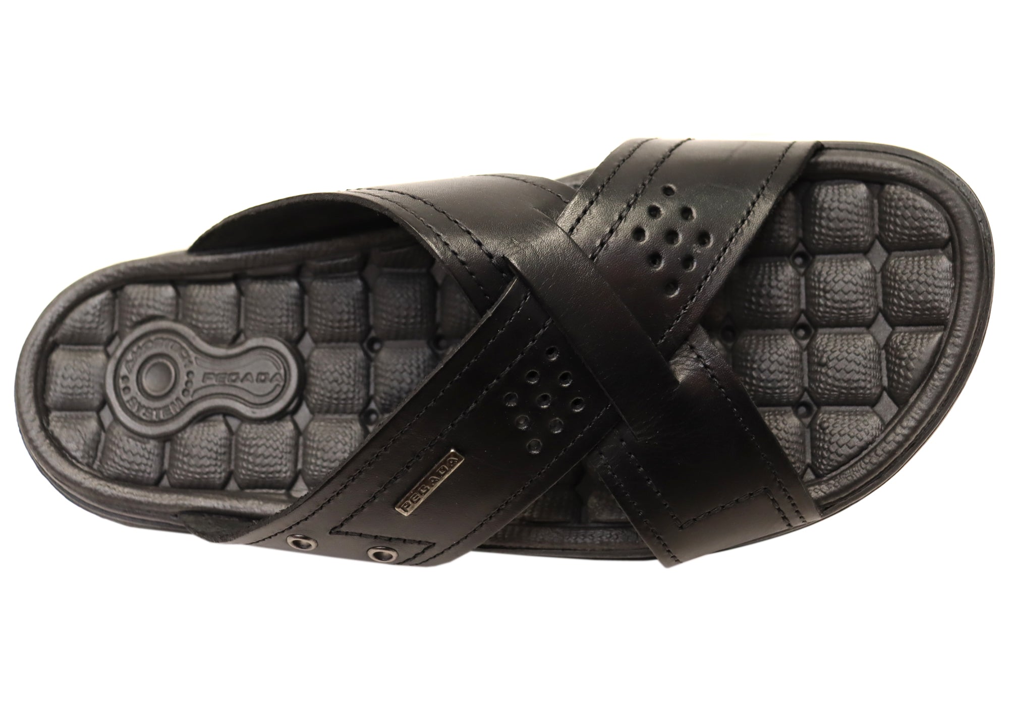 **Perry Men's Comfortable Leather Slides Sandals - Handmade in Brazil - Perfect for Casual Wear, Beach & Poolside**