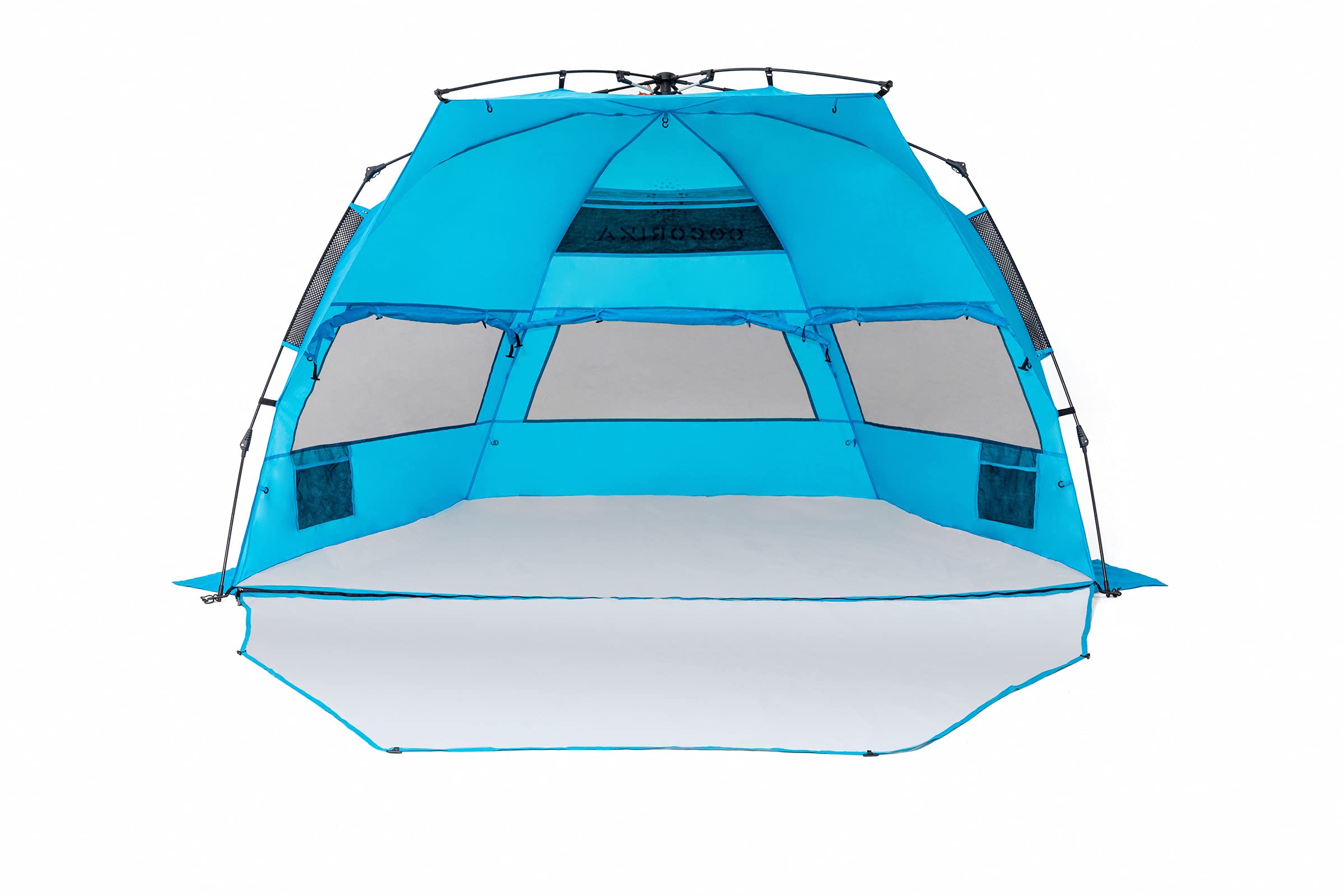 Valigo Pop Up Beach Tent Sun Shelter - XL Portable Shade Canopy for 4 People with 3 Ventilation Windows & Extended Floor | UV Protection Instant Tent for Family Camping, Picnics, Beach Outings (Blue)