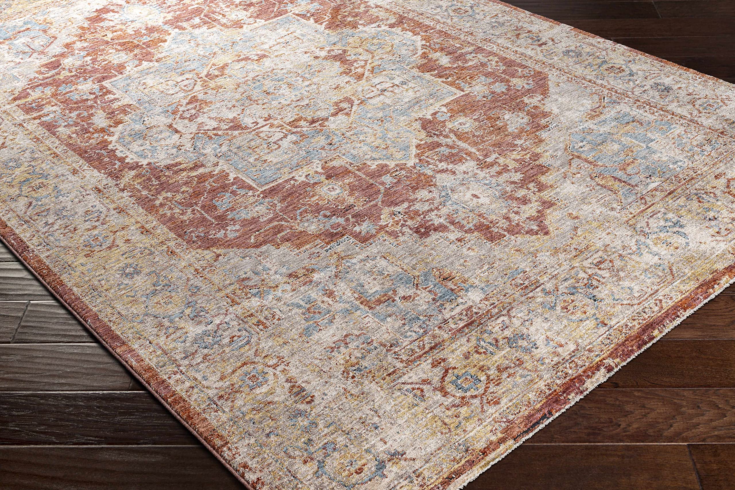 Hauteloom Powassan Modern Area Rug for Living Room & Bedroom - Soft Gray, Beige, Red - 9' x 12'2