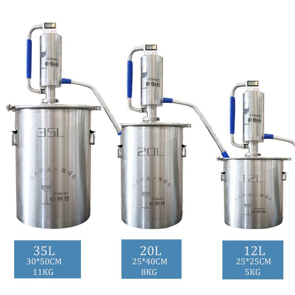 Premium 304 Stainless Steel Alcohol Still Alembic Distiller Kit - 5.2 Gallon/20L Capacity for Whisky, Brandy & Essential Oil Distilling | Home Brewing, Moonshine Making & DIY Liquor Crafting