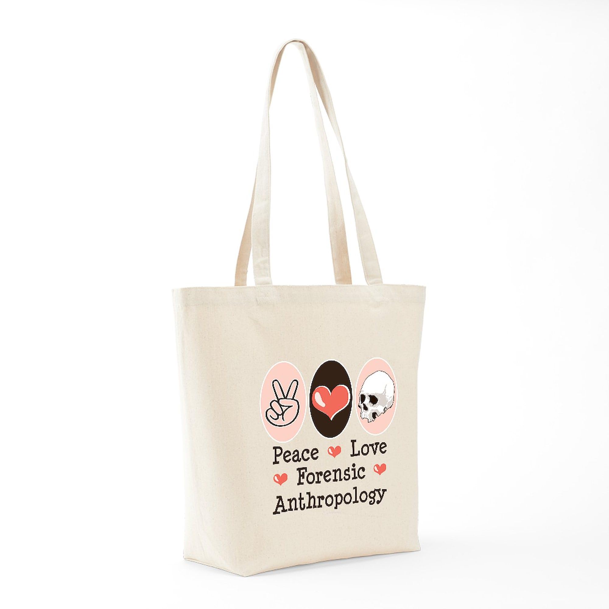 Forensic Anthropology Tote Bag - Peace Love Design | Natural Canvas Reusable Shopping Bag for School, Work & Groceries