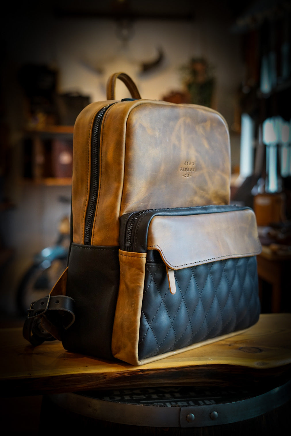 Commuter Backpack for Men & Women - Waterproof Laptop Backpack with USB Charging Port, Diamond Stitch Design in Two-Tone Tobacco Brown & Black - Perfect for Travel, Work, School & Daily Use