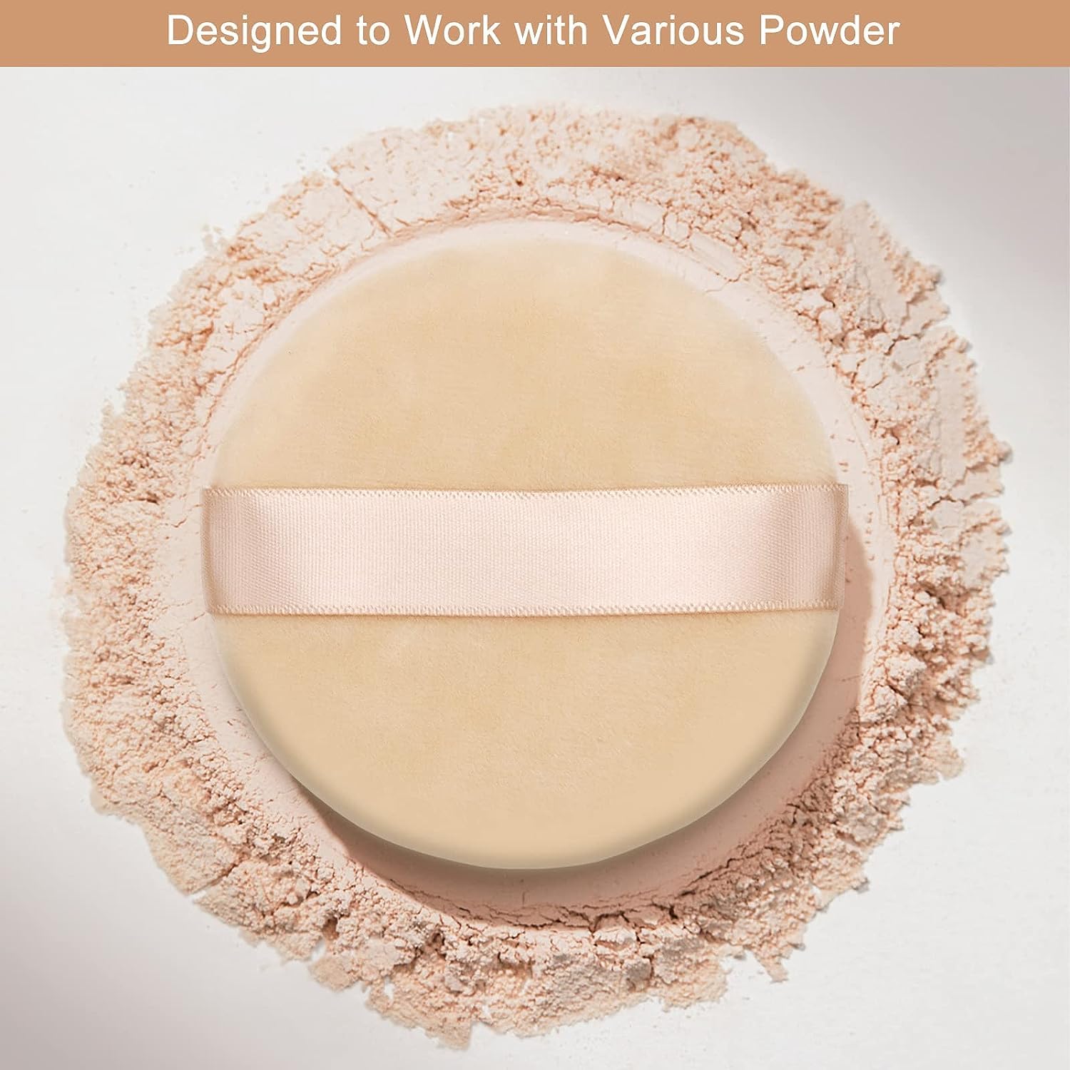 6-Piece Velour Powder Puffs for Face & Foundation - 4.13 Inch Soft Makeup Applicators - Pure Cotton Cosmetic Puffs with Ribbon - Perfect for Flawless Makeup Application & Touch-Ups On-The-Go