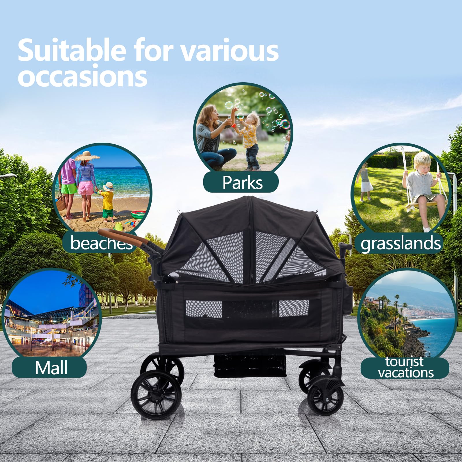 **Double Stroller for 2 Kids - Lightweight Foldable Wagon Stroller with 5-Point Harness, Adjustable Handle & Canopy - Includes Tray Table & Cup Holder - Ideal for Travel, Shopping & Outdoor Adventures with Toddlers & Newborns**