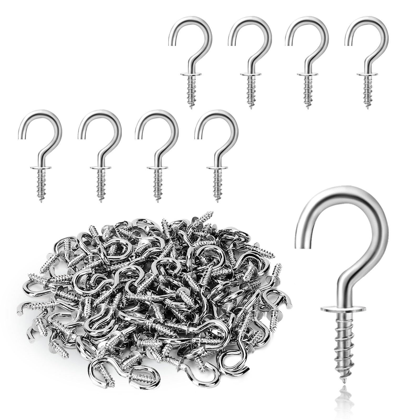 100-Pack Small Screw Hooks for Hanging - 0.5 Inch Silver Metal Ceiling Hooks - Plant Hangers, Cup Hooks & Home Organization - Durable Tiny Screw-in Hooks Kit for Walls, DIY Projects & Decorative Display