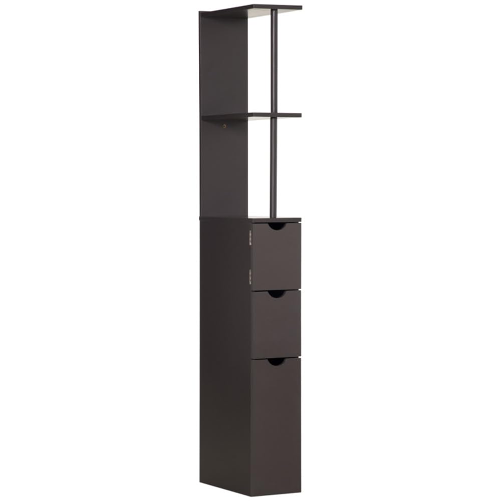 Tall Bathroom Storage Cabinet with 2 Open Shelves, 1 Cabinet & 2 Drawers - Slim Freestanding Linen Tower Organizer - Anti-Tipping Design for Bathroom, Laundry Room or Bedroom - Black