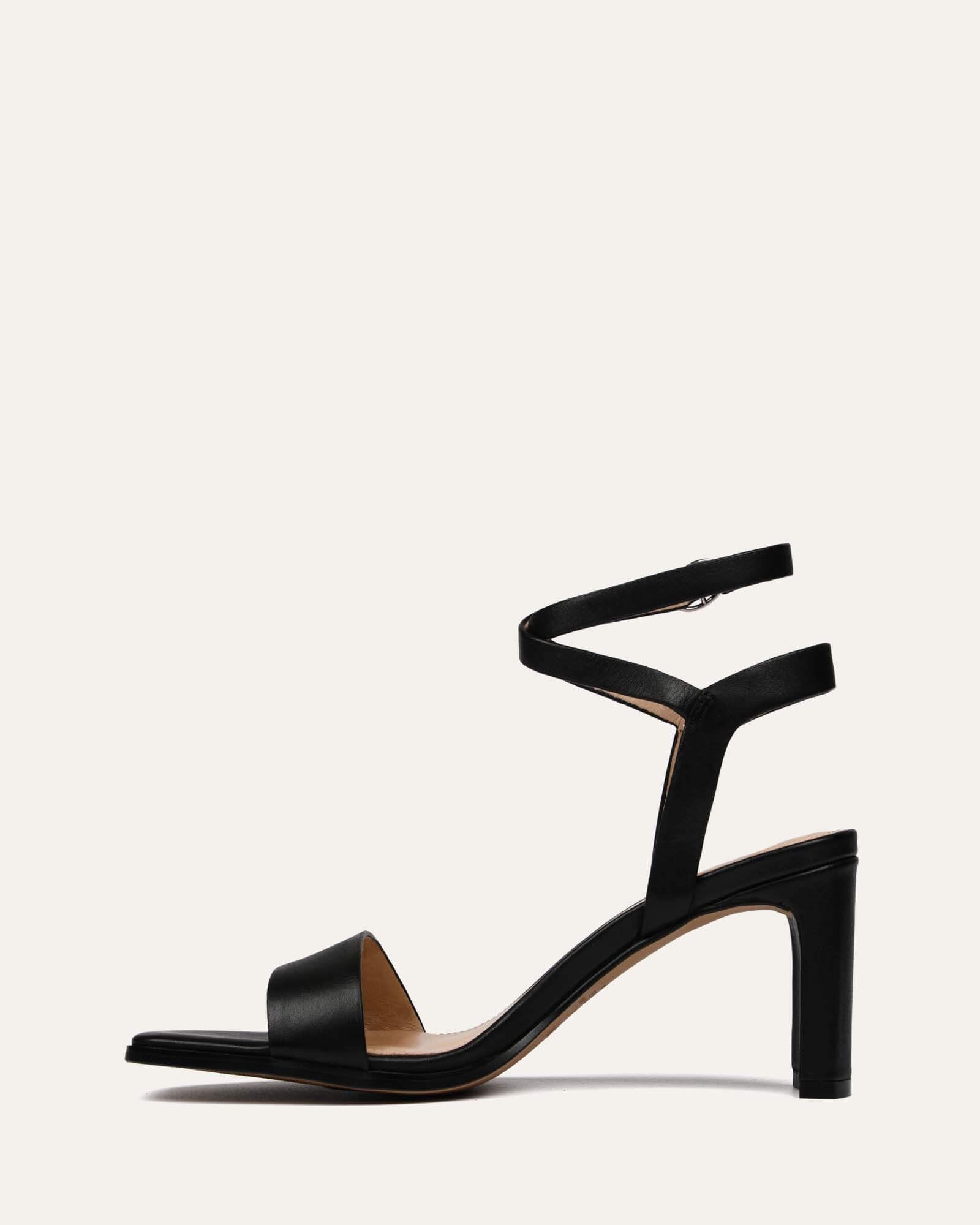 NATSU Black Leather Mid Heel Sandals for Women - Comfortable Summer Dress Shoes for Weddings, Parties & Office Wear