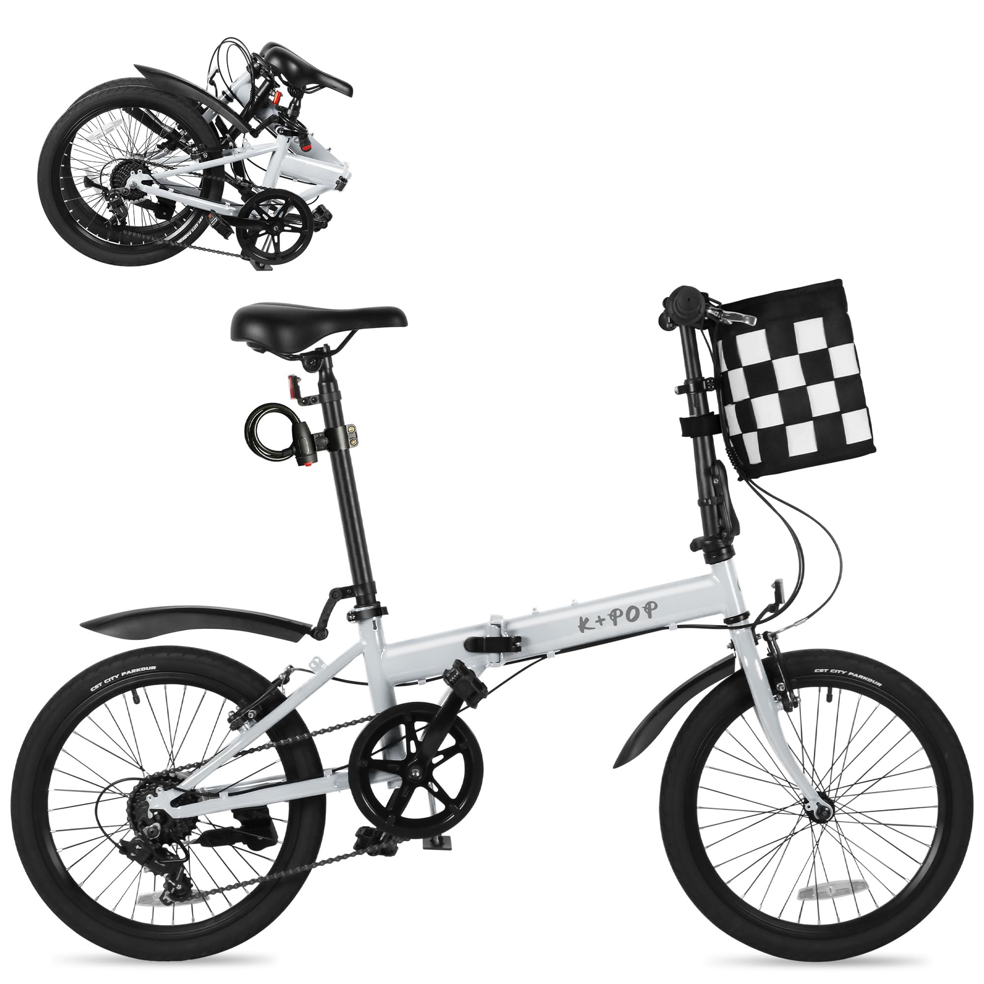 Foldable Bike for Adults - 20 Inch Commuter Bicycle with Detachable Basket, 7-Speed Gears, Lightweight & Portable Folding Bike for City Riding, Travel & Outdoor Adventures | Perfect for Urban Commuting, Weekend Getaways & Camping Trips