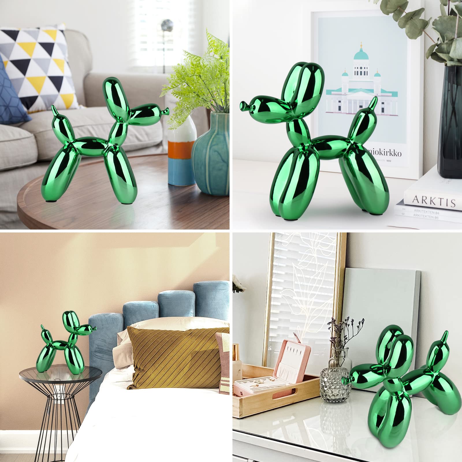 Green Balloon Dog Sculpture - Modern Preppy Room Decor, Cute Animal Statue for Shelf, Desk & Office | Gold Home Decor Accent for Bedroom, Living Room & Workspace