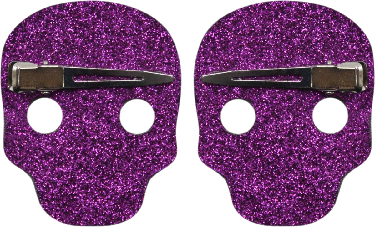 Sourpuss Glitter Skull Hair Clips - Purple Gothic Hair Accessories for Women, Punk Rock Style Hairpins for Parties, Halloween, and Cosplay