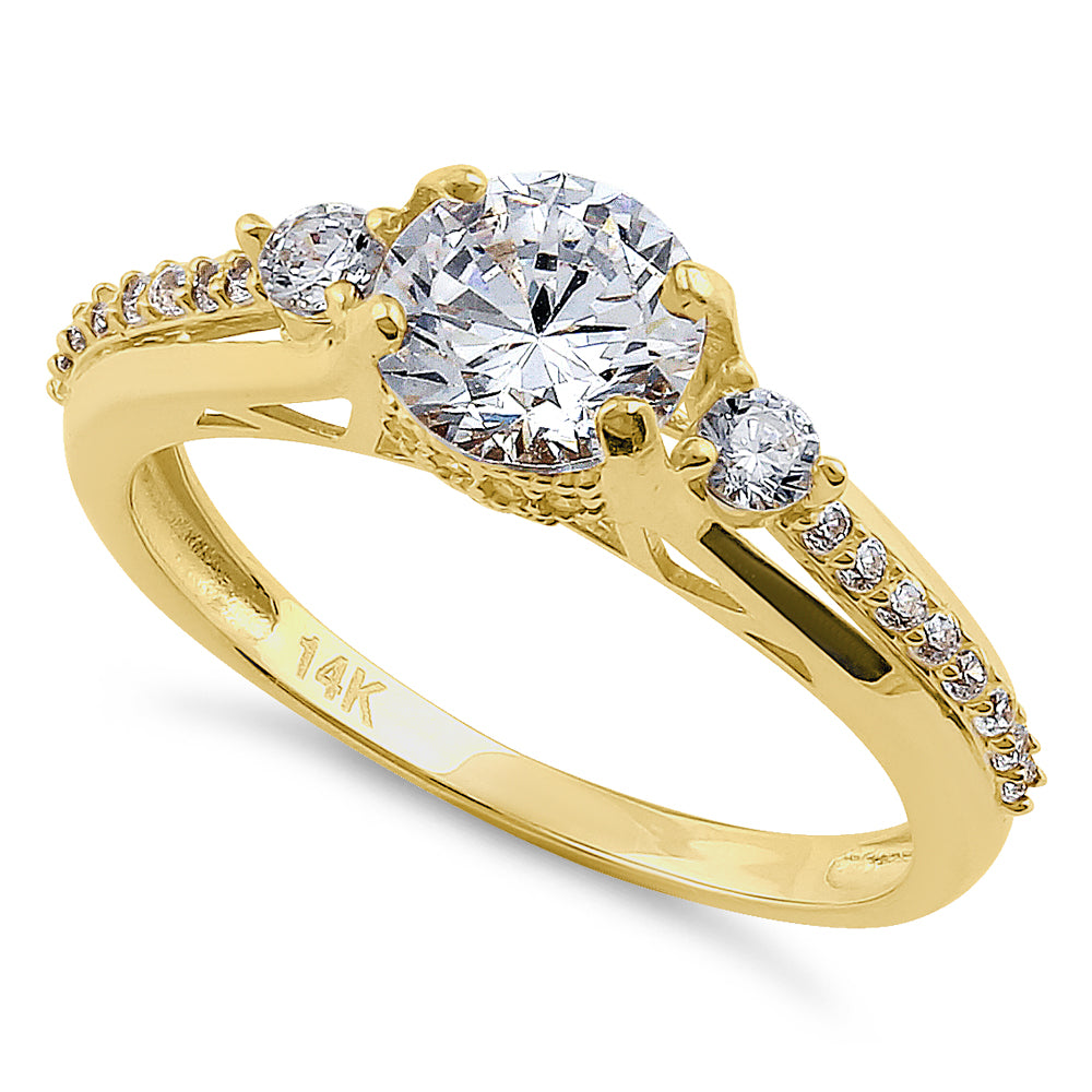 14K Solid Yellow Gold Triple Round Cut Cubic Zirconia Engagement Ring for Women - Perfect for Proposals, Weddings & Anniversaries