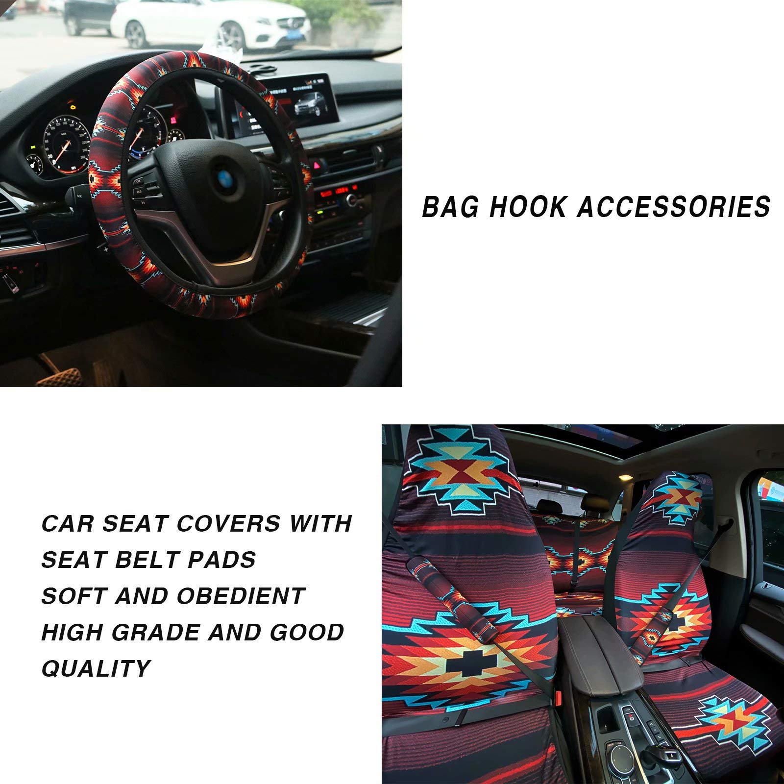 Pensura Hawaiian Palm Island Sunset Printed 2-Piece Car Seat Covers Set - Front Cushion Protectors with Headrest Covers & Steering Wheel Cover - Tropical Beach Themed Auto Accessories for Cars, SUVs, Trucks - Perfect for Road Trips, Beach Vacations & Summer Driving