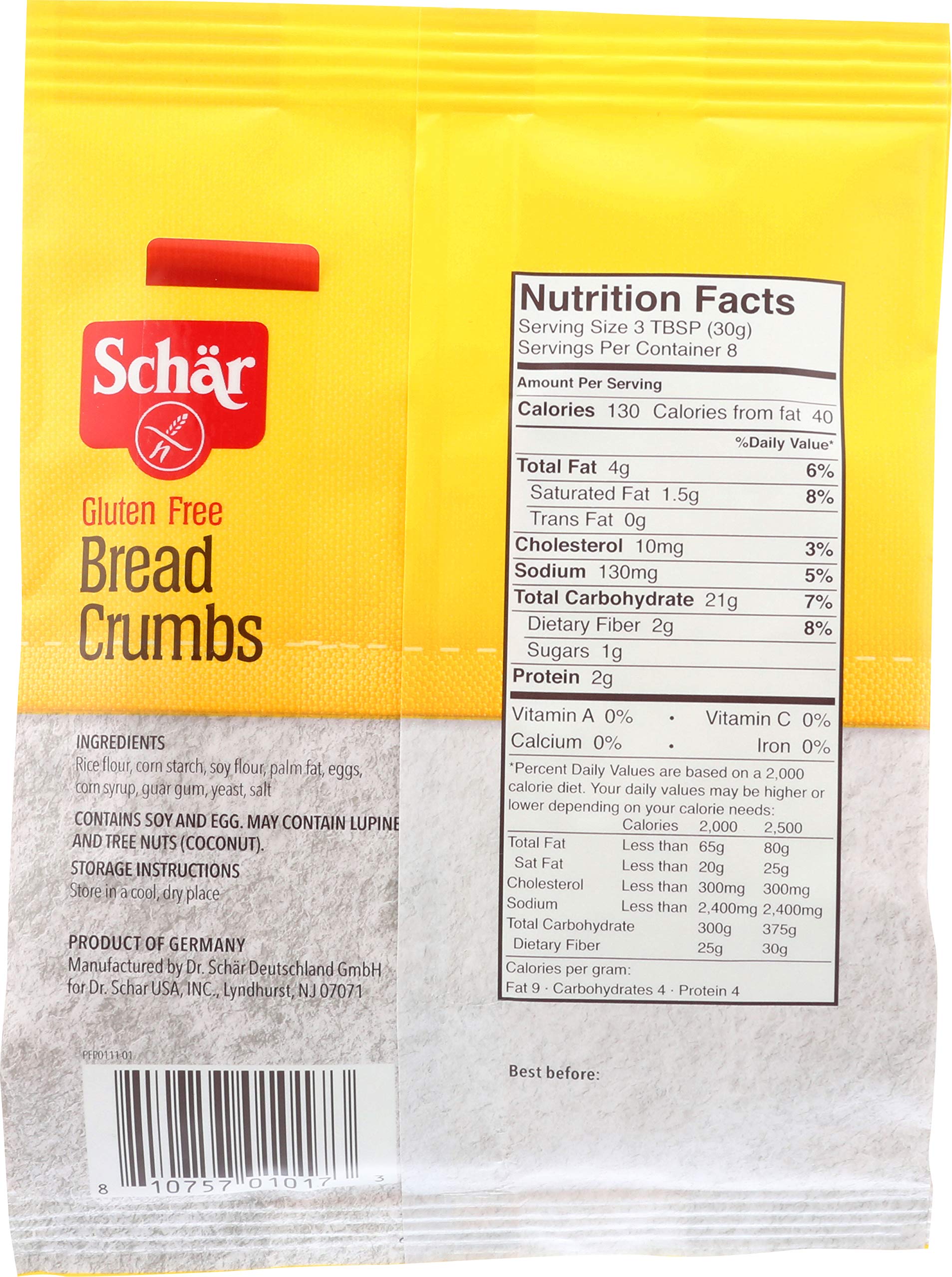 Schar Gluten Free Bread Crumbs - Non-GMO, Wheat & Lactose Free, No Preservatives - 8.8 oz (6 Pack) - Perfect for Coating, Baking & Cooking Gluten-Free Meals